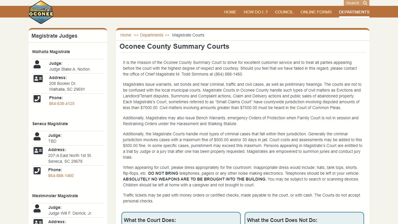 Magistrate Courts - Oconee County, SC